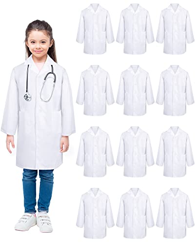 12 Pcs Unisex Kids Lab Coat Soft Lightweight Kids Scrubs White Science Doctor Toddler Costume for Boys and Girls L Size