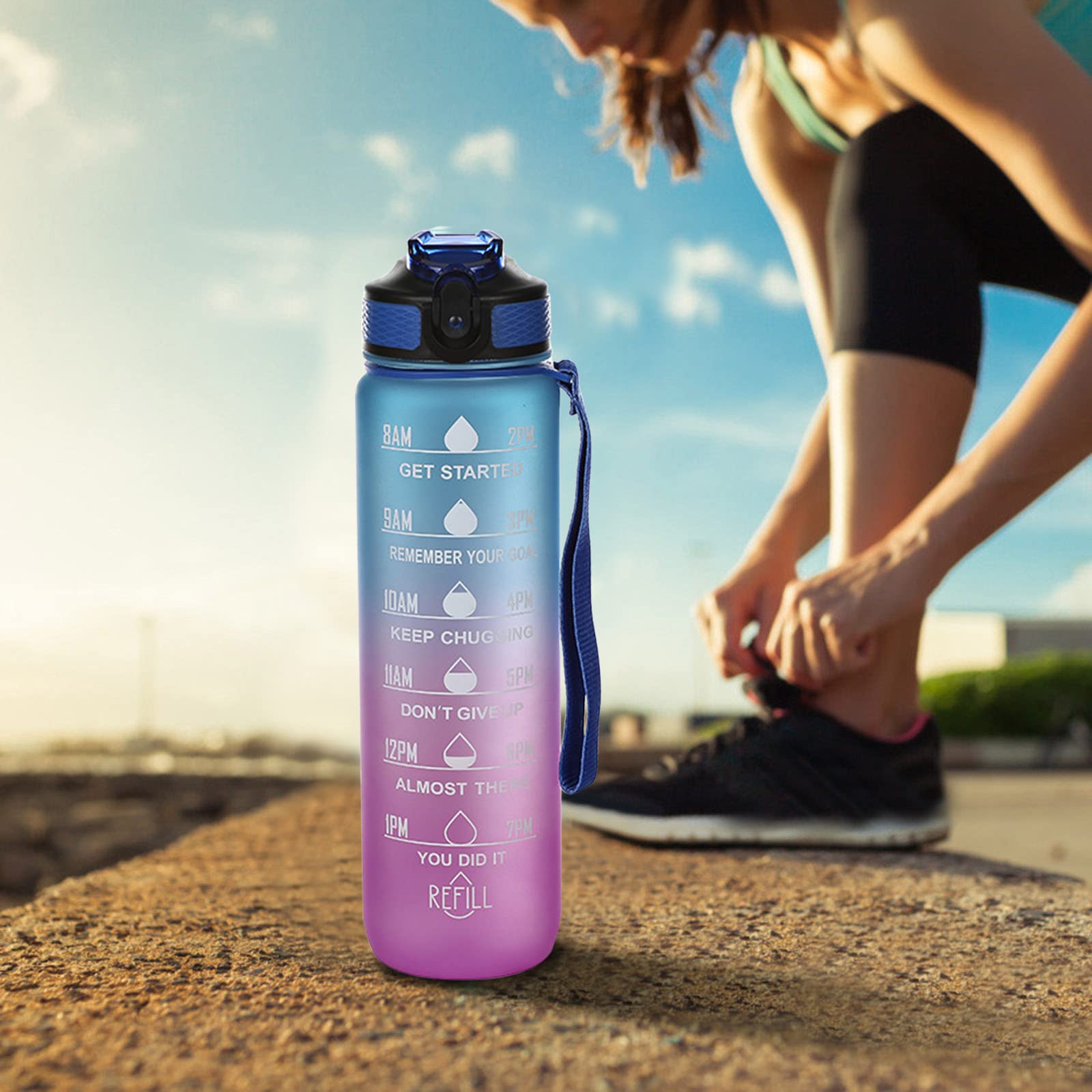 VKEKIEO Motivational Water Bottles 32OZ Gym Spots Water Bottle BPA Free Water Bottle with Squeezing Ejection OpeningTime M