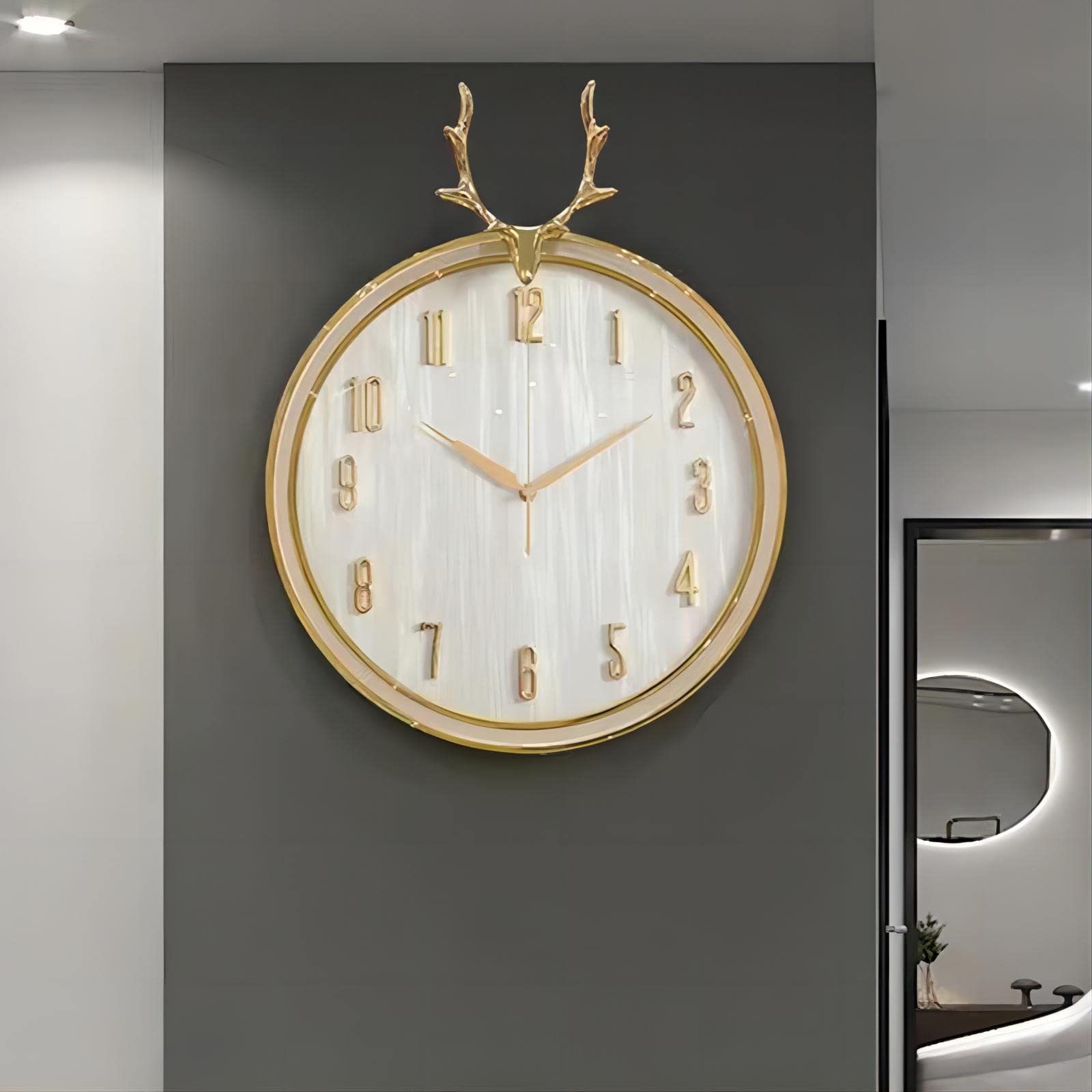 ZBCGWRI ゴールド 枝角 壁掛け時計 リビングルーム装飾 モダン 寝室 ゴールド壁掛け時計 電池