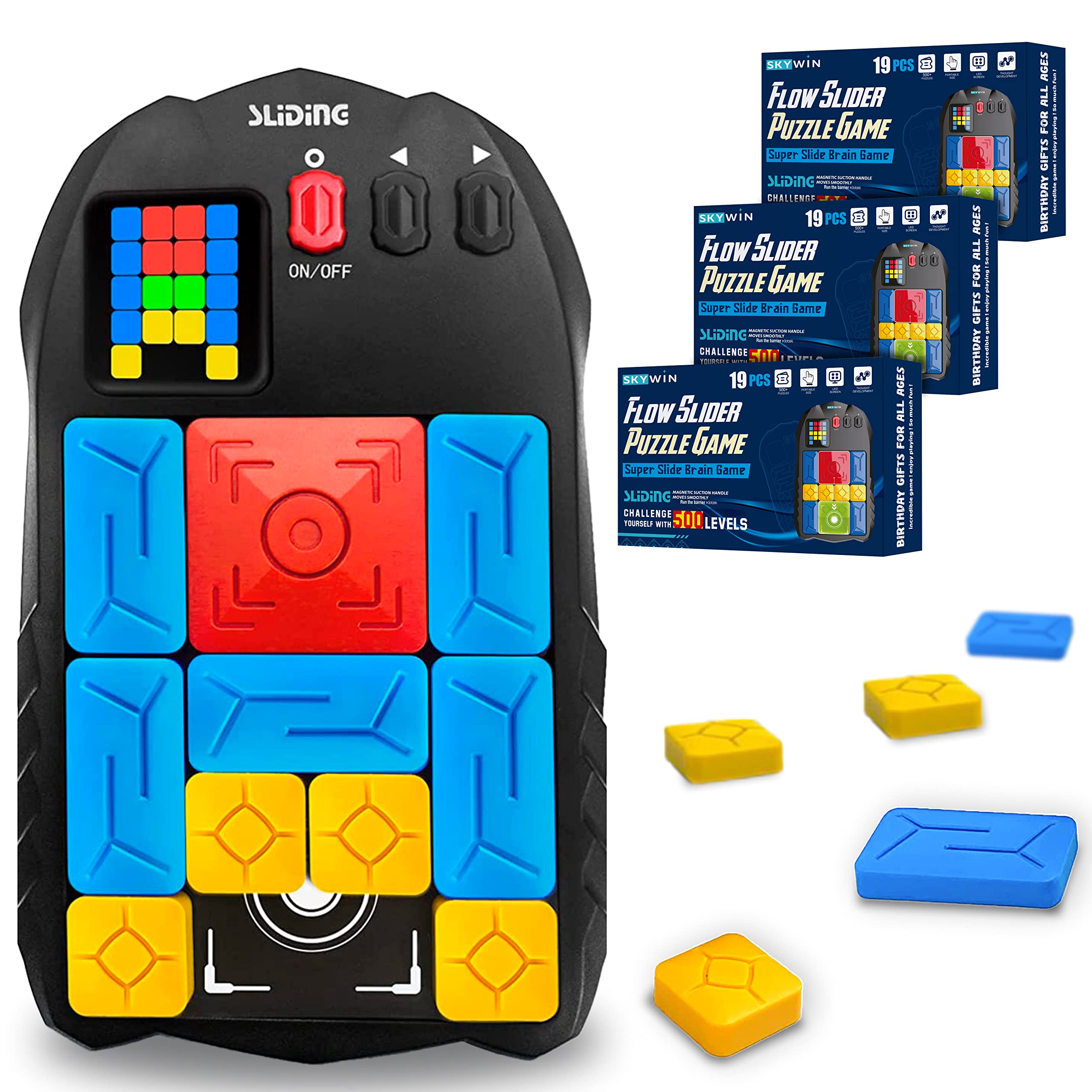 Skywin Klotski Puzzle Game - 3 Pack 500 Entertaining Fun Mind Training IQ Puzzles - Unblock Super Slide Electronic Sliding