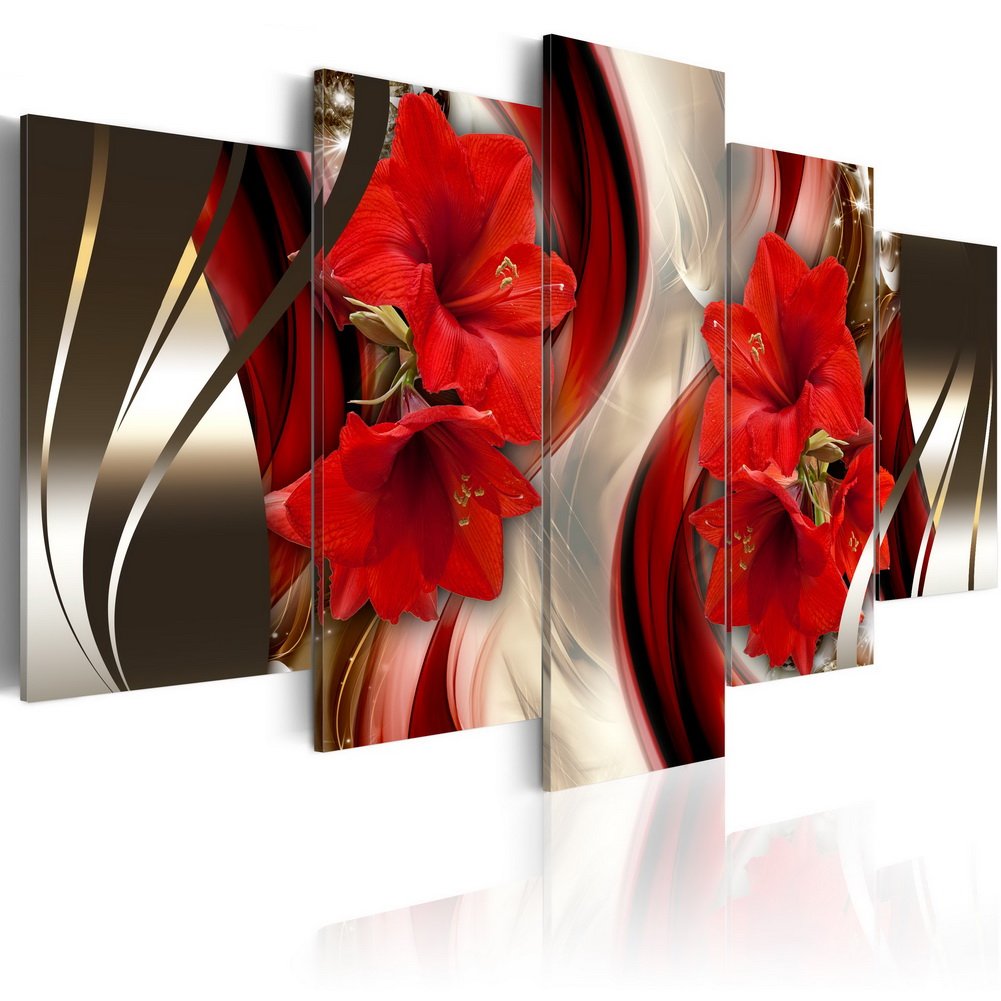 Framed Canvas Wall Art Red Flower Print Painting Modern Contemporary Picture Home Decor Crimson Floral 5 Panels Extra Large H