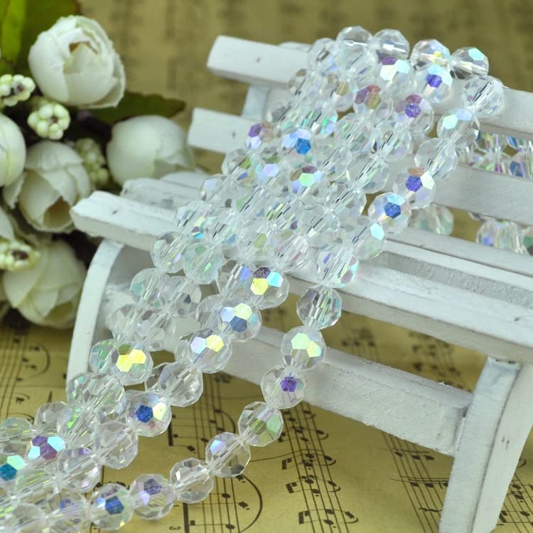 Adabus 715pcs 8mm White AB Color Round Faceted Crystal Beads Jewelry Accessories Glass Loose Beads for Necklace Bracelet DI