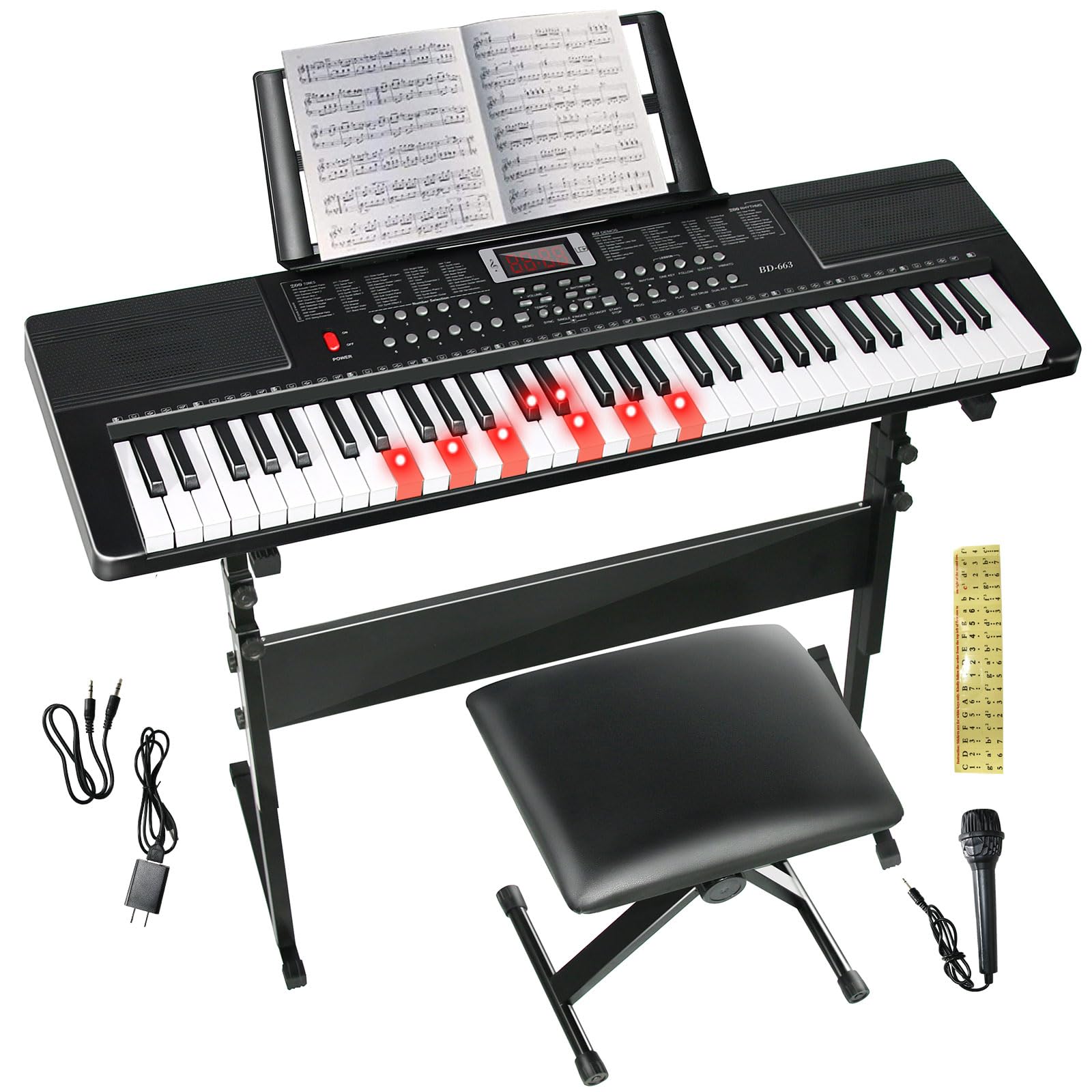 Keyboard Piano 61 Key Electric Piano Keyboard for BeginnersProfessional Portable Light Up Music Keyboard Built-in Dual Spea