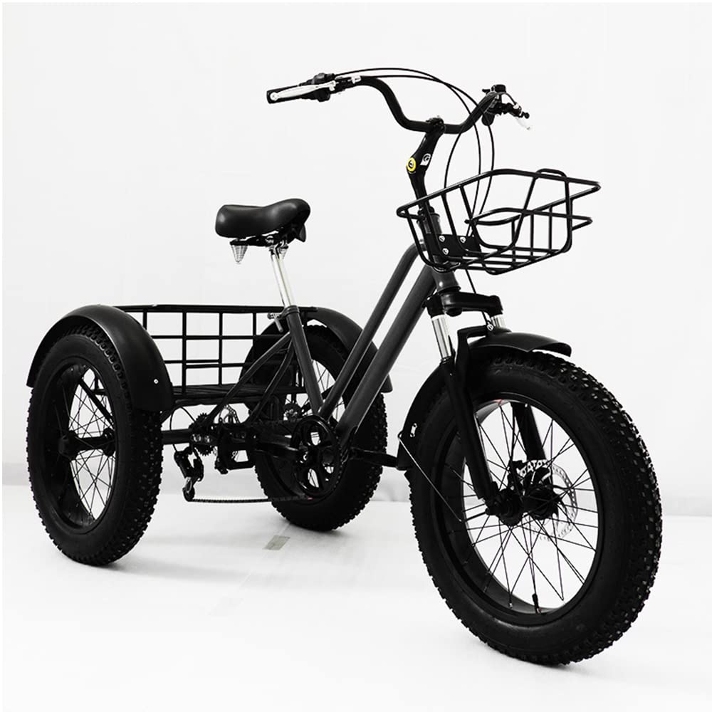 GYOSHI City Road Beach Mountain Cycling Tricycle Adults Fat Tyre 20 inche Trike 7 Speed Low Step-Through Three Wheel Bicyc