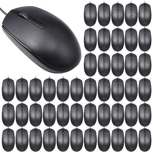 Xuhal 50 Pcs Black USB Wired Mouse Bulk 1000 DPI 3 Button Corded Computer Mouse Cable Mouse Gaming Mouse Office Home Optical