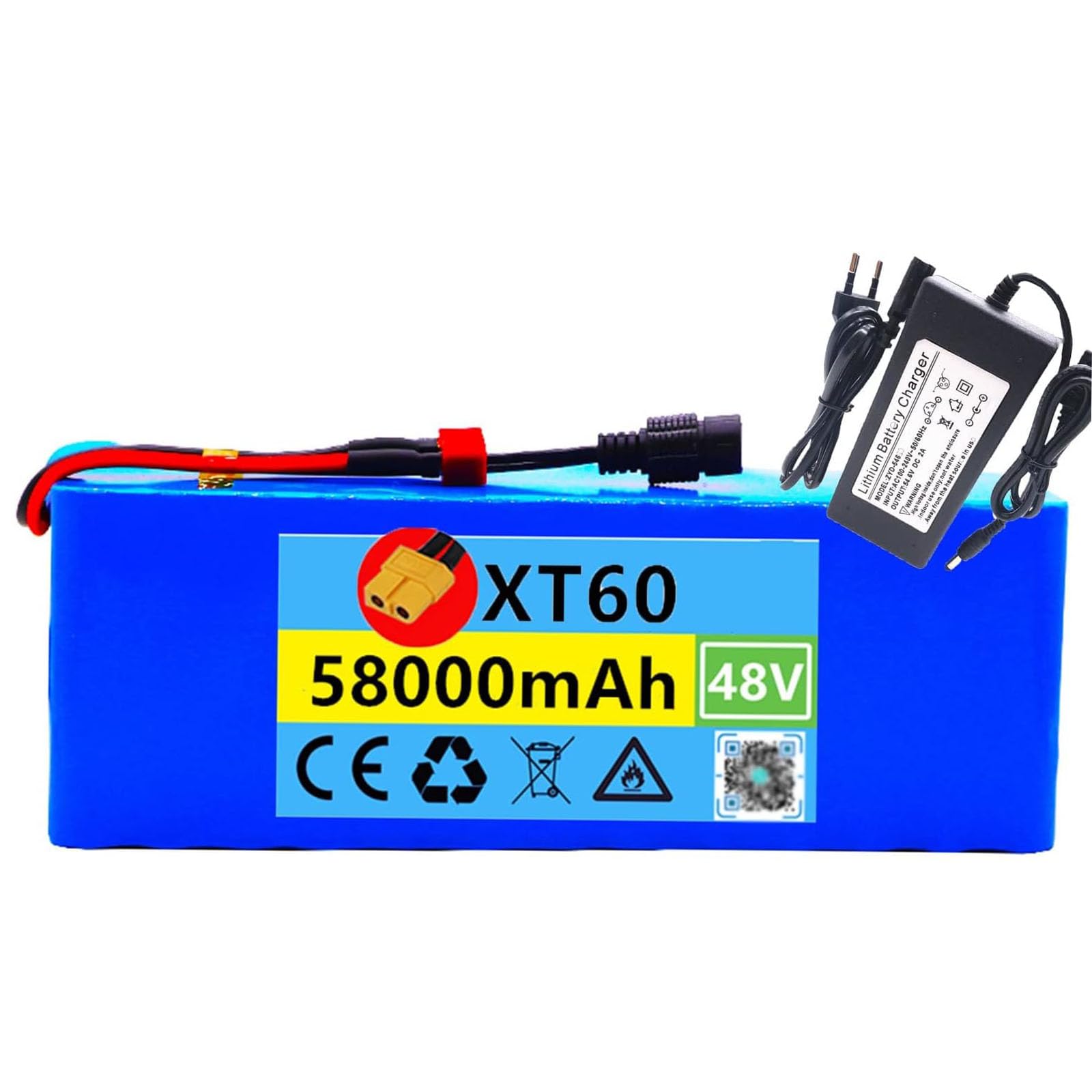 ZGFF 48V 58Ah Lithium Ion Battery Pack with Charger and BMS Connector Optional for 200-1000W Electric BicycleScooter Motor