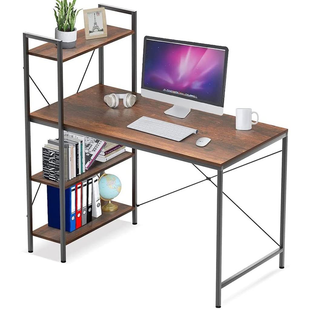 KFJBX 47 Inch Computer Desk with Storage Shelves Home Office Desk with 4-Tier Reversible Bookshelf Study Writing Table PC Des